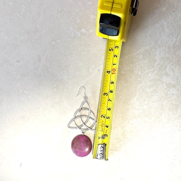 2/$20, Viva Magenta Agate Celtic Trinity Sterling Silver Dangle Earrings - Picture 6 of 9